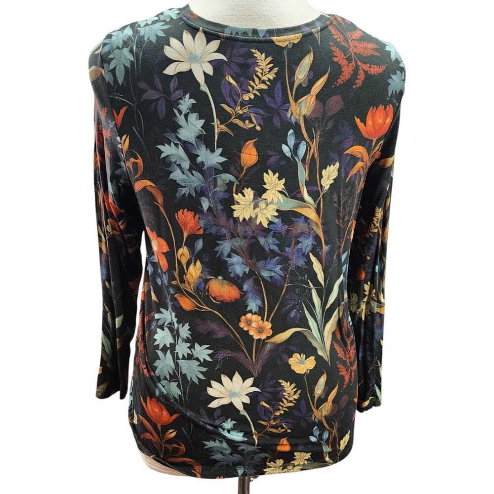 Chico's Touch of Cool Top XL Floral Fall Boho Long Sleeve Stretch Soft Tee Layer - Picture 3 of 11